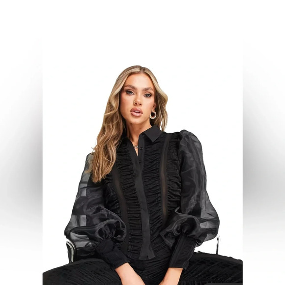 ASOS LUXE ruched chiffon shirt in black size 4 - Picture 1 of 10